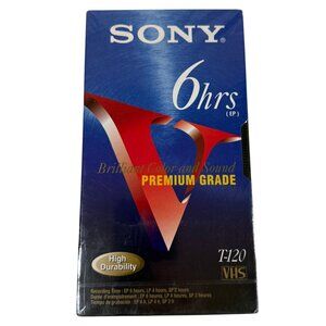 Sony T-120 Premium Grade VHS Tape 6 Hours EP High Durability Quality Color Sound